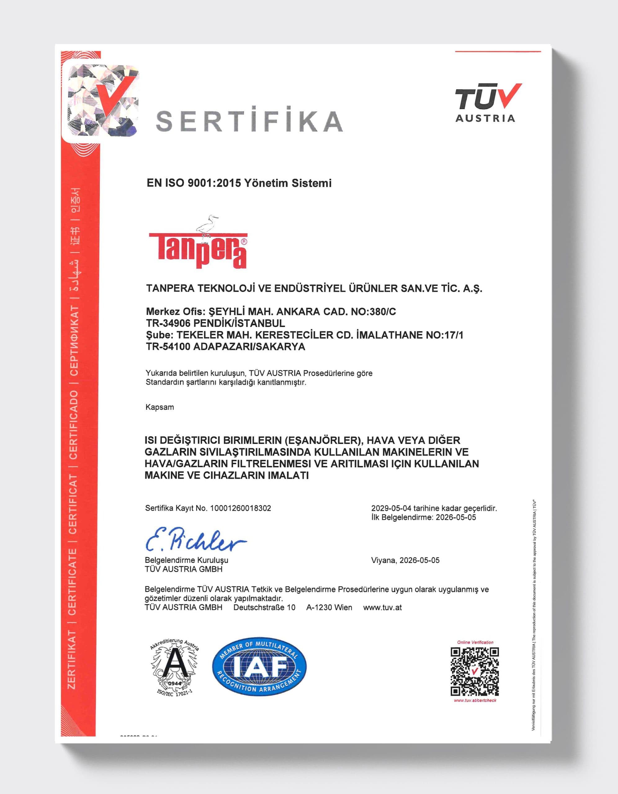 ISO 9001:2015 — Werke Gebze & Sakarya