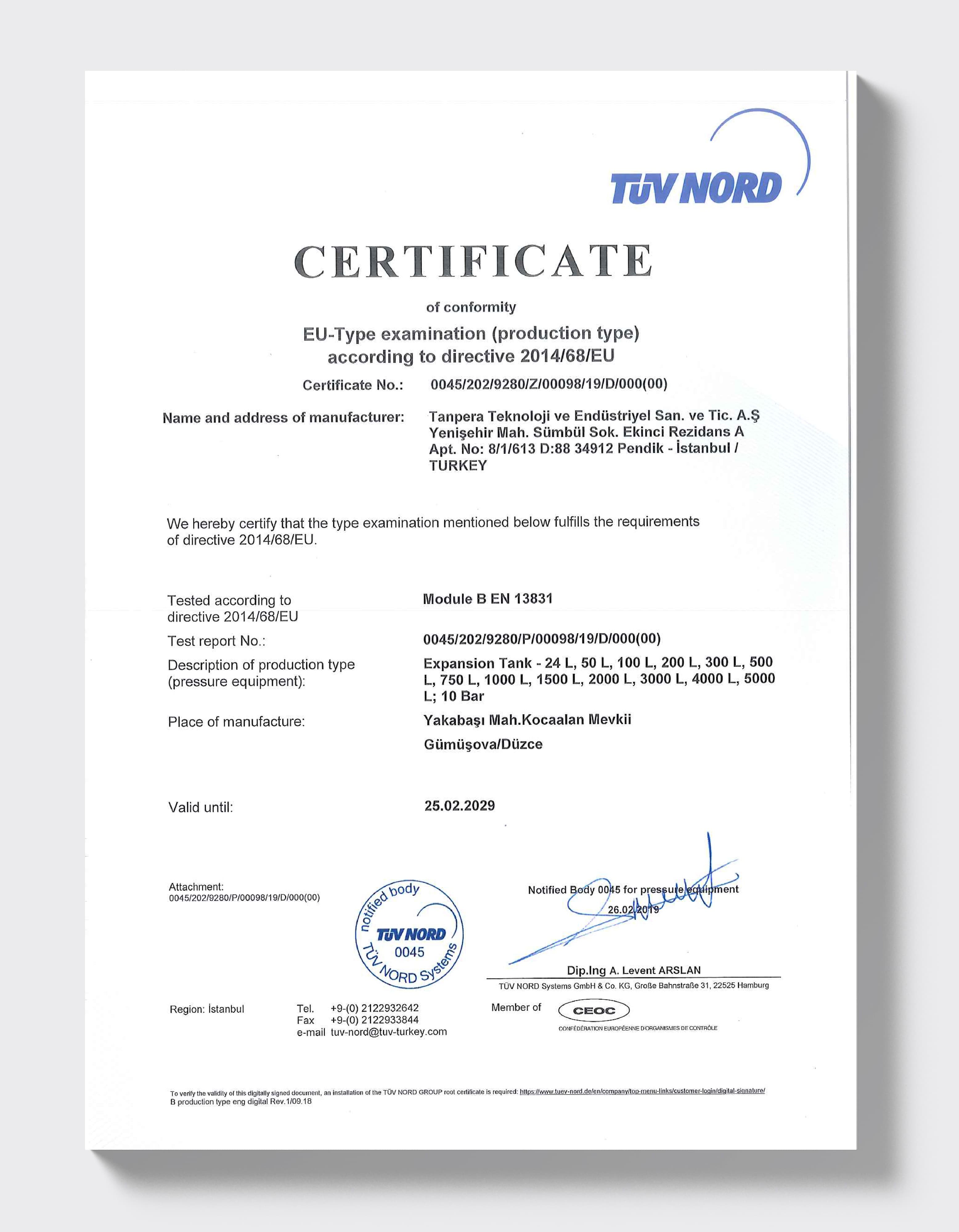 TÜV AUSTRIA — Ausdehnungsgefäße Modul B