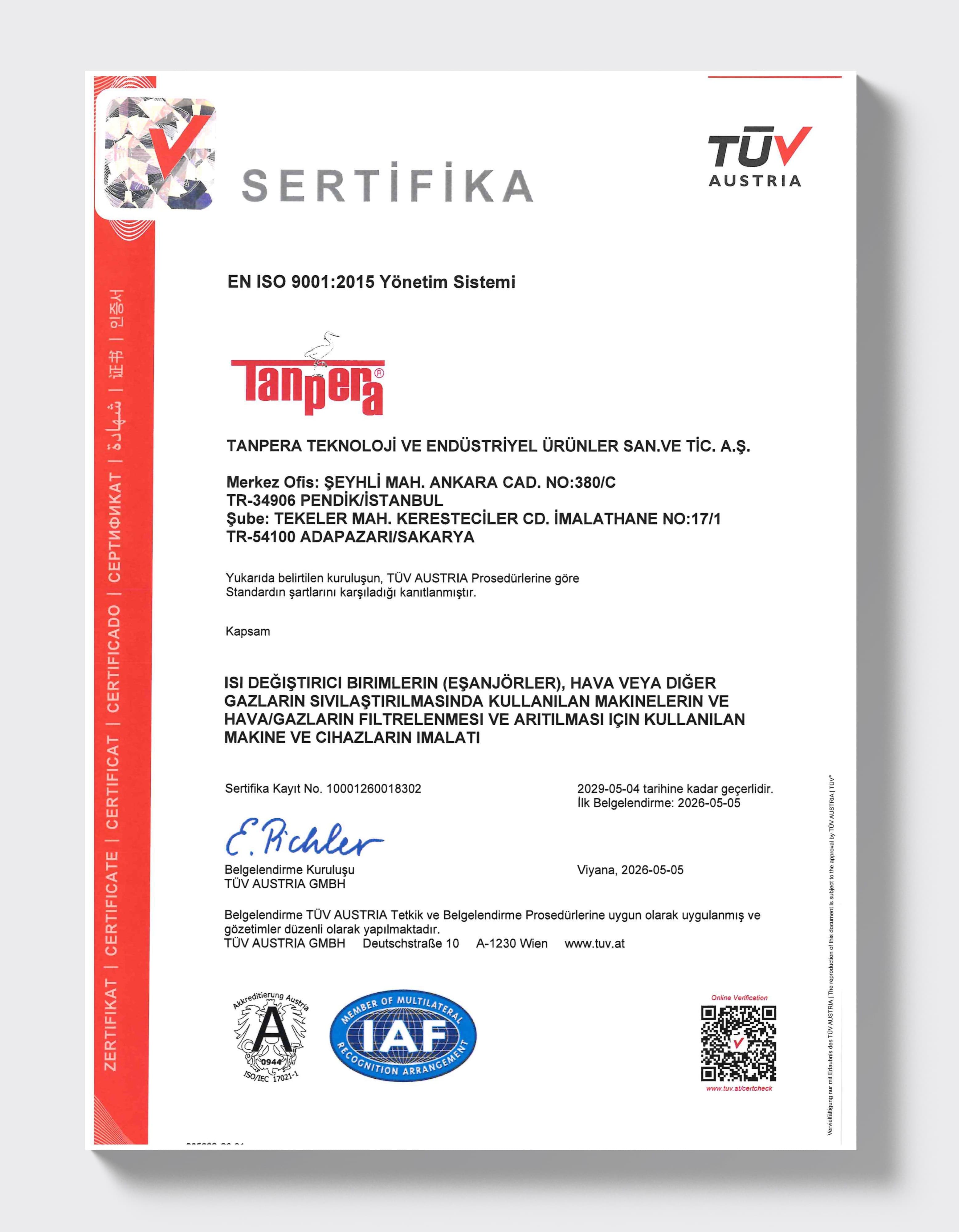 ISO 9001:2015 — Werke Sakarya & Pendik