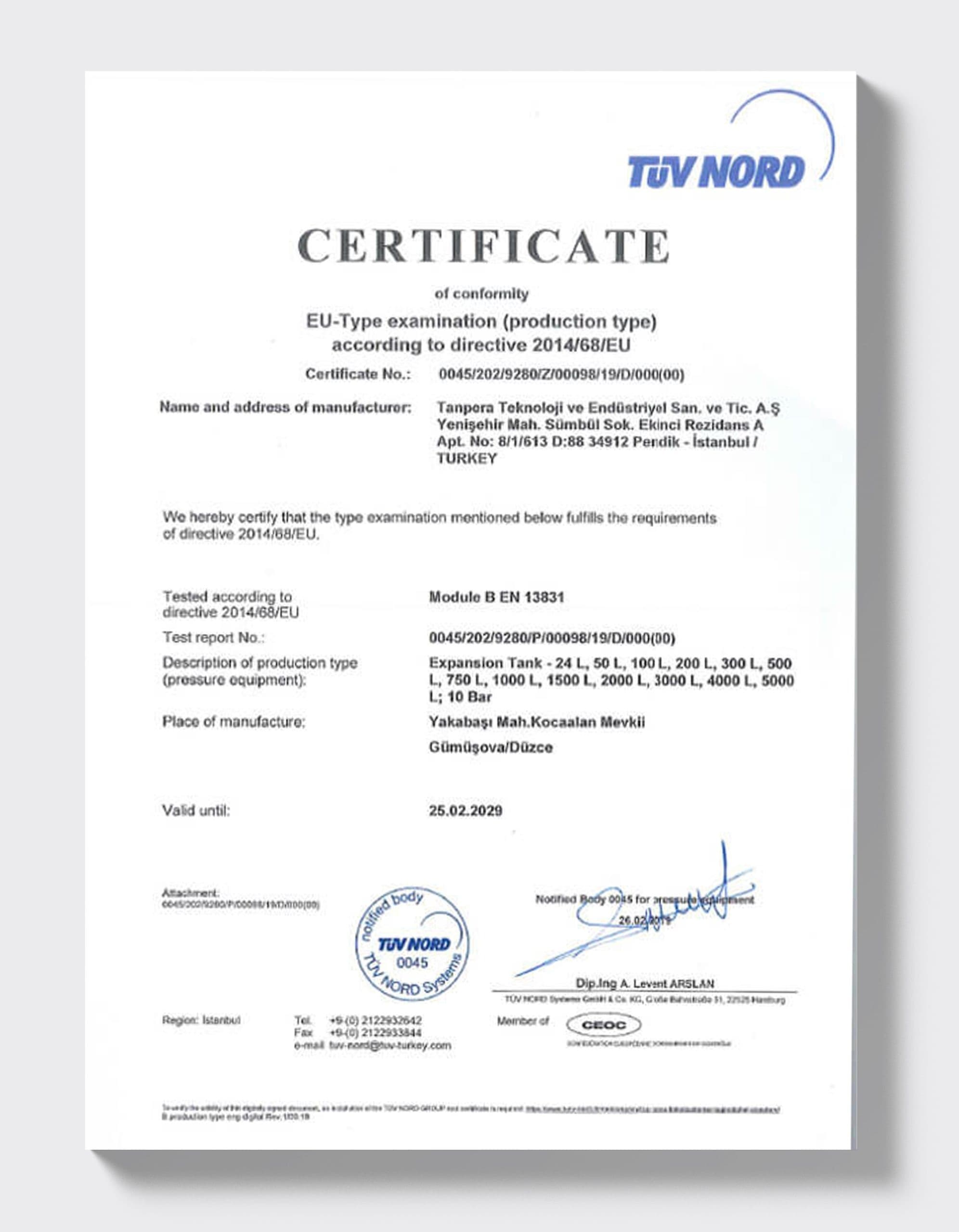 TÜV NORD — Ausdehnungsgefäße Modul B